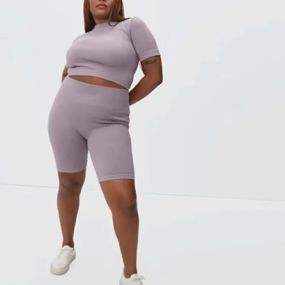 Everlane Seamless Bike Short S Womens New Light Purple Stretch High Rise Ribbed